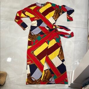 Ralph Lauren Red and Yellow Wrap Dress 3/4 Sleeve Casual